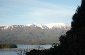 Mt. Ruapeho ranges. Our first glimpse of the snow-capped mountains.